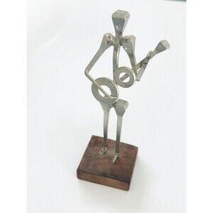Brutalist Guitar Man Horseshoe Nail Art Sculpture Made In Spain